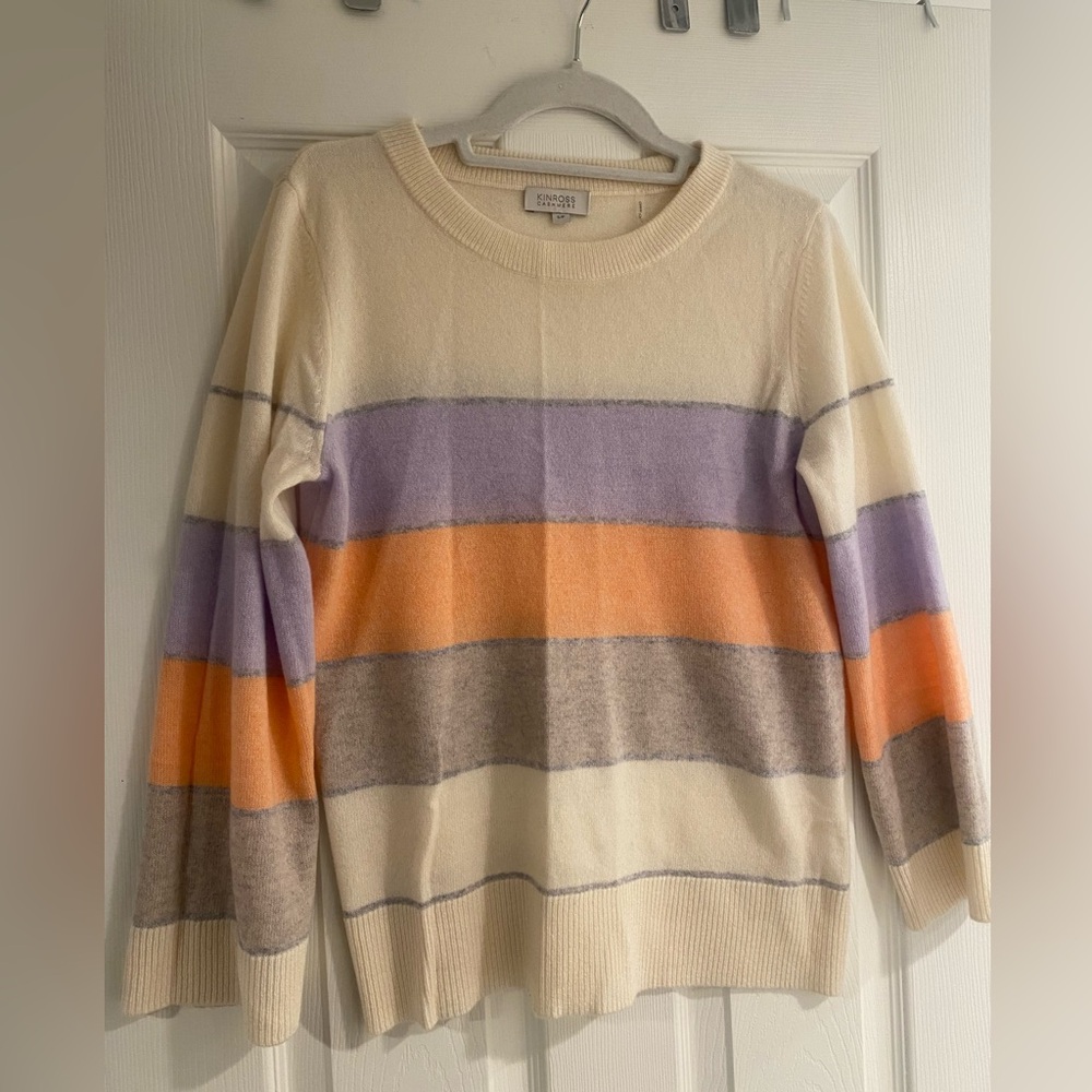 Kinross 100% Cashmere Women's Wide Striped Sweater - multicolor - purple orange